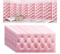 XQZMD 8 paneles de pared acolchados, paneles de pared tapizados, acolchado de pared anticolisión 3D, autoadhesivo y suave para dormitorio (rosa)