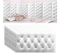 XQZMD 8 paneles de pared acolchados, paneles de pared tapizados, acolchado de pared anticolisión 3D, autoadhesivo y suave para dormitorio (blanco)