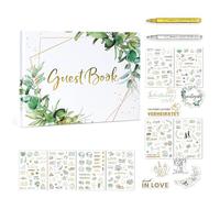 XQZMD Libro de visitas para boda, libro de visitas para bodas con 8 pegatinas + 2 lápices metálicos, 144 páginas de papel de alta calidad, libro de visitas para rellenar y pegar fotos, ideal para