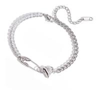 XQZWYFCBJB Contemporary Stainless Steel Paperclip Bracelets with Heart Charm Adjustable Stackable Jewelry Minimalist Stackable Clasp Bracelet