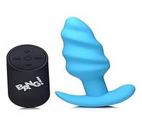 XR Brands 21X Vibrating Silicone Swirl Butt Plug with Remote - Blue 100 g