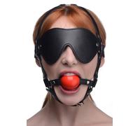 XR Brands Arnés fetichista ajustable con antifaz y mordaza de bola