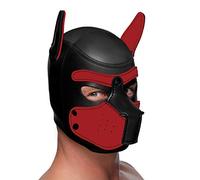XR Brands - Capucha de neopreno para cachorros, color negro y rojo