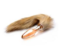 XR Brands TAILZ - Plug Anal de Cristal con Cola de Zorro - Naranja con Peluche
