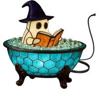 XRASKU Ghost Bubble Bath Lamp, Handmade Cute Halloween Ghost Night Light with Light Base, Spooky Indoor Lighted Halloween Decoration For Table, Shelf, Fireplace(1PC)