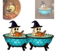 XRASKU Ghost Reading Book Lamp,Ghost Bubble Bath Lamp,Halloween Ghost Night Light,Cute Handmade LED Lamps for Bathroom Spooky Decor,Ghost-Themed Bathtub Accent Lamps