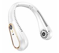 XRASKU KILÖ Makeup-Ready Neck Fan with USB-C, Portable Hands-Free Cooling for Getting Ready, Festivals, and Daily Use - White and Gold 0705