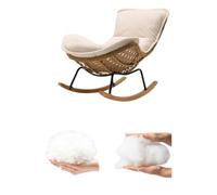 XRBCNMM Mecedora de ratán con cojín tapizado, silla deslizante para uso en interiores y exteriores, cómoda lectura de gran tamaño para balcón, guardería, porche, jardín (blanco, franela)