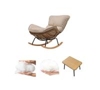 XRBCNMM Mecedora de ratán con cojín tapizado, silla deslizante para uso en interiores y exteriores, cómoda lectura de gran tamaño para balcón, guardería, porche, jardín (beige, cuero (con pedal)