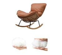XRBCNMM Mecedora de ratán con cojín tapizado, silla deslizante para uso en interiores y exteriores, cómoda lectura de gran tamaño para balcón, guardería, porche, jardín (naranja, cuero)