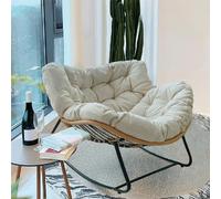 XRBCNMM Mecedora para exteriores, estilo rústico y elegante, de mimbre, cómoda y ergonómica, cojín grueso, interior y exterior, color blanco