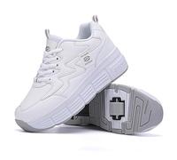 XRDSHY Zapatos con ruedas para niños 4 ruedas patines skate zapatillas deportivas niños niñas 2 en 1 patines multifuncionales zapatillas de correr al aire libre, blanco1, 38 EU