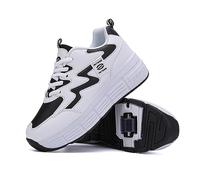 XRDSHY Zapatos con ruedas para niños 4 ruedas patines skate zapatillas deportivas niños niñas 2 en 1 patines multifuncionales zapatillas de correr al aire libre, negro1, 38 EU