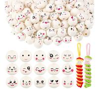 XREE 15 estilos cuentas de madera con cara 20mm, 90 unidades bolas de madera con agujero cara sonriente madera cuentas madera natural cabezas para sorgenwürmchen joyería fabricación de manualidades