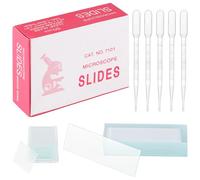 XREE Juego de 50 portaobjetos y 100 cubiertas de cristal, con 5 goteros, accesorios para microscopio para laboratorio, biología, ciencia, estudios