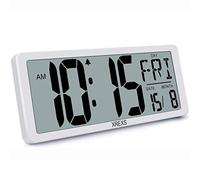 XREXS Reloj de Pared Digital 13,46" LCD Multilingüe con Calendario, Despertador, Alarma y Temporizador - A Pilas, Temperatura, para Hogar, Oficina, Cocina y Clases - Batería Incluida