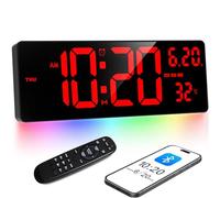XREXS Reloj Digital de Pared con Bluetooth de 16,5", Sincronización Automática de la Hora, 6 Colores de Luces Nocturnas, Reloj con Auto-oscurecimiento con Calendario/Temporizador/Alarma
