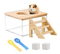 XRPRPX Bañera de Arena para Hámster de 18,5 x 12,5 x 8,5 cm Baño de Arena para Chinchilla con 1 Escala de Madera 2 Palas de Limpieza y 2 Piedras para Limar Dientes Piscina de Arena para Roedores