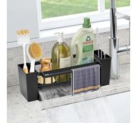 XRPRPX Organizador fregadero cocina ABS soporte esponja fregadero cocina con agujeros de drenaje organizador de fregadero de plástico negro organizador fregadero antideslizante soporte esponja para