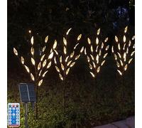 XRR Lámparas solares para exteriores, 4 unidades, 16 LED, luces solares de hoja, 8 modos, luces solares de flores con control remoto, resistente a la intemperie, enchufe solar, iluminación de jardín