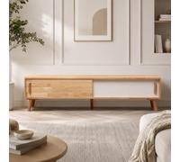 XRRJFYH Mueble TV de Madera Maciza con Puertas Correderas para Salón | Mesa TV Salón 30 cm Fondo, Amplio Almacenaje, Patas de Madera(Multi-colored,180cm/71in)