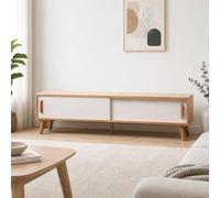 XRRJFYH Mueble TV de Madera Maciza con Puertas Correderas para Salón | Mesa TV Salón 30 cm Fondo, Amplio Almacenaje, Patas de Madera(White,160cm/63in)