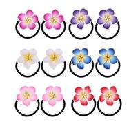 Xrten 12 Pcs Gomas de Pelo para Mujer, Plumeria Lazos Elásticos para el Pelo para Niñas de Estilo Hawaiano