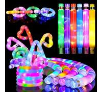 Xrten 12 Piezas Pop Tubes Juguetes, Tubos Elásticos Sensoriales, Mini Tubos Pop Luminosos, Tubos Moldeables Niños, para Aliviar el Estrés y la Ansiedad