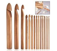 Xrten 15 Pcs Ganchillos de Bambú 3 mm a 25mm en Diámetro para Crochet Agujas ect
