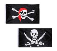 Xrten 2 Piezas Bandera Pirata, Bandera de Cráneo para Fiesta Pirata, Regalo de Cumpleaños, Día Pirata, Decoración de Halloween