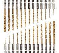 Xrten 26 Piezas Brocas de Acero de Alta Velocidad, Broca Helicoidal de 1.5-6.5 mm, Juego de Brocas Vástago Hexagonal, Brocas Multiusos con Revestimiento de Titanio, para Metal, Madera y Plástico