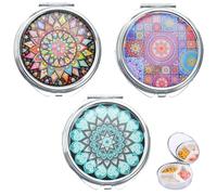 Xrten 3 Piezas Pastillero Portátil, Pastillero Metalico Pequeño con Espejo, Caja Medicamentos Organizador Viaje, Pastillero Diario Redondo, con 2 Compartimentos para Medicinas