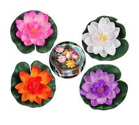 Xrten 4 Pcs Flores Artificiales de Loto, Nenúfar Flotante Flor de Loto para Decoración de Estanque Casa, Lámpara de Loto