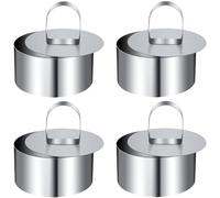 Xrten 4 Piezas Aros Redondos Cocina, Aros Emplatar Acero Inoxidable, Anillo de Tarta, Moldes Emplatar con Empujado, Anillos de Mousse, para Hornear, Pasteles, Postres, Dulces