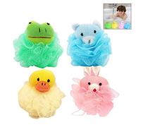 Xrten 4 Piezas Cepillo de Ducha de Baño, Esponja de Baño de Malla de Animales Lindos