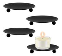 Xrten 4 Piezas Platos para Velas Retros, Candelabro Metal, Portavelas Decoracion Negro, Soporte de Velas, para Hogar, Boda Fiestas, Cena de Cumpleaños