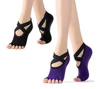 Xrten Calcetines de Yoga para Mujer, Calcetines sin Dedos Yoga 2 Pares, Calcetines de Yoga Antideslizantes, Ideal para Yoga Pilates Ballet, Fitness Sports