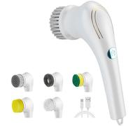 Xrten Cepillo Limpieza Hogar Electrico, Fregadora Giratoria Eléctrico, Limpiador Eléctrico Baño, con 5 Cabezales de Cepillo de Reemplazables, para Pared, Bañera, Ventana, Zapatos