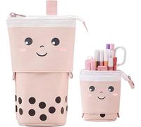 Xrten Estuche vertical para lápices, estuche telescópico 2 en 1, soporte para bolígrafos para estudiantes adolescentes, organizador vertical para lápices (té con leche de melocotón), Pink