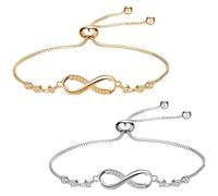 Xrten Pulsera Infinito Ajustable de Plata Micropavé de Circonitas para Mujer y Niña - Regalo de Joyería para Madre, Novia o Esposa