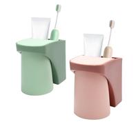XRVRILE 2 soportes para cepillos de dientes sin taladrar, soporte para cepillo de dientes con vaso magnético para niños, vaso para cepillos de dientes de pared, vaso de plástico para familias, trofeo