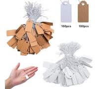 XRVRILE 200 Etiquetas de Precio Mini con Cordón Elástico, Etiquetas de 26 x 13 mm, Etiquetas de Precio Blancas y Marrones para Expositores de Joyería, Etiquetas para Ropa, Mercadillo