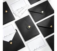 XRVRILE 50 Piezas Sobres Pequeños Negros con Tarjetas Mini, Sobres Regalo Bonitos 10,5 × 7 cm, Tarjetas Negras 9 × 5,4 cm para Boda, Cumpleaños