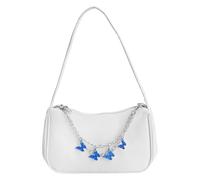 XRVRILE Bolso bandolera para mujer, blanco, cuero PU Elegante bolso bandolera con cadena de mariposa y cremallera, bolso de mano para el día a día viajes compras regalo para mujer (22 cm x 14 cm)