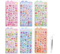 XRVRILE Juego de 6 pegatinas bonitas de resina 3D, diseño de animales de Kawaii, con bonitos gatos de dibujos animados, impermeables, para cumpleaños infantiles, manualidades, cuaderno