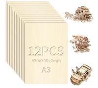 XRXYMQ 12 Piezas Tablero Madera 2mm Madera Contrachapada A4 420x300mm Maderas Para Bricolaje Pirograbado Corte por Laser Modelado Regalos Decoraciones