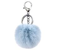 Xsclpomddy Llavero de pompón de piel artificial, llavero de bola suave, llavero esponjoso, colgante de bolsa de coche, Azul claro a, 3.1in