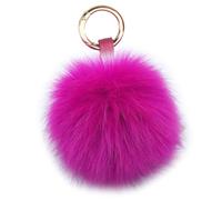 Xsclpomddy Llavero grande con pompón de piel de zorro, llavero de bola de piel esponjosa, para bolso de mano, rosa (b), 4.9in