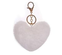 Xsclpomddy Pelo de conejo artificial esponjoso corazón de amor Pom Pom Llaveros Bolsas Maletas Accesorios Accesorios Llavero de coche encanto para niñas, Blanco, 11cm