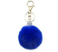 Xsclpomddy Pom Pom Llavero Artificial Suave Pelo de Conejo Colgante Bola Plata Cristal de Agua Llavero para Bolso Coche Colgante Decoración, azul real, 8cm